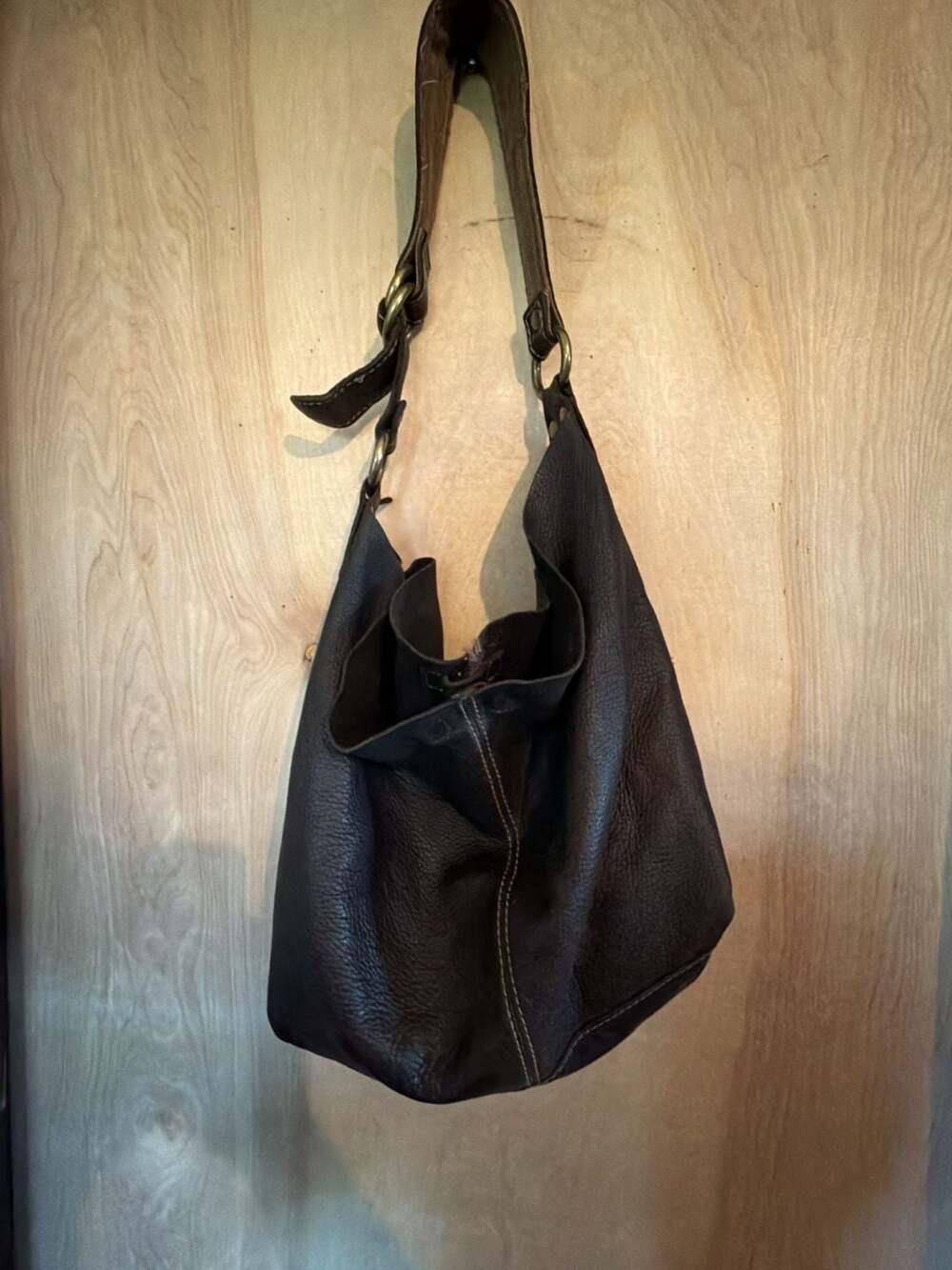 Lucky Brand brown Pebbled Leather Hobo Shoulder Bag
